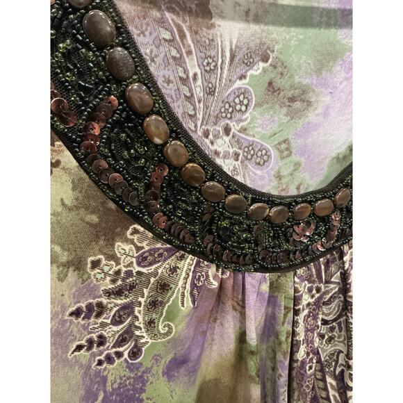 Vintage Dressbarn Womens Beaded Fairy Grunge Top Plus Size 2X Green Brown Sequin - Picture 2 of 9